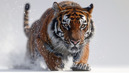 Tiger Running Through Snow