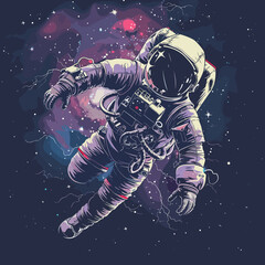 Fototapeta premium Astronaut exploring space and the moon in a sci-fi, futuristic theme, vector illustration