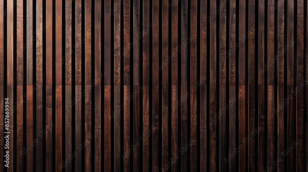 Canvas Prints 
A mahogany dark wood vertical slat wall covering provides a rich and elegant backdrop. The individual slats, arranged vertically, exhibit a deep, warm tone with subtle variations in color and grain,  - Canvas Prints