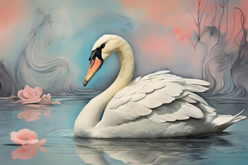 Fototapeta premium A painting of a swan using pastel tone color 2.