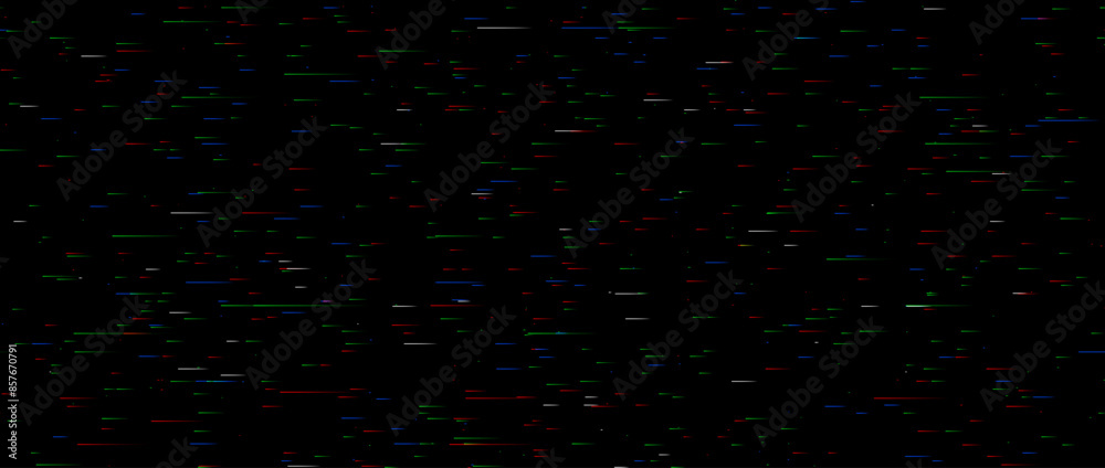 Poster Rgb static noise texture. Lost or bad TV signal concept. Random rippled video tape background. Glitch vhs pixel noise wallpaper. Image distortion distressed backdrop effect. Vector black crt tv screen