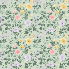Floral variety color, form natural, seamless fabric pattern.