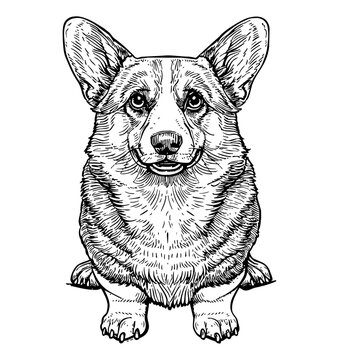 recommend clip art: corgi, engraving black and white outline