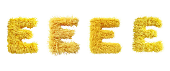 Soft and fuzzy E-shaped characters for creative projects. Soft yellow fur with short and textured details. 