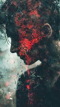 A person feeling guilt, with a heavy heart and a troubled background