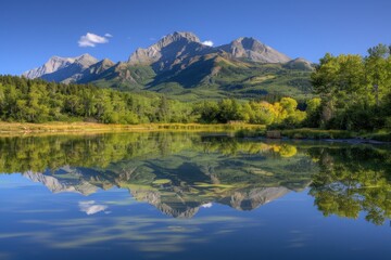 Serene Mountain Reflections: Tranquil Scene of Mountains Mirrored in Crystal Clear Lake Waters