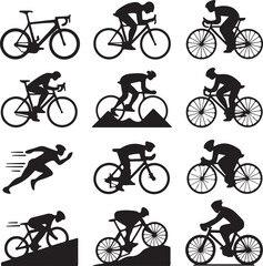 Bicycle Silhouette Vector Icons - Dynamic Cycling Black Silhouettes Collection