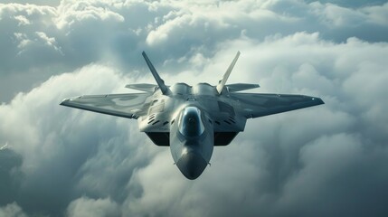 Stealth military aircraft, modern generation fighter jet in flight, raw style, powerful and sleek design, dynamic in the sky