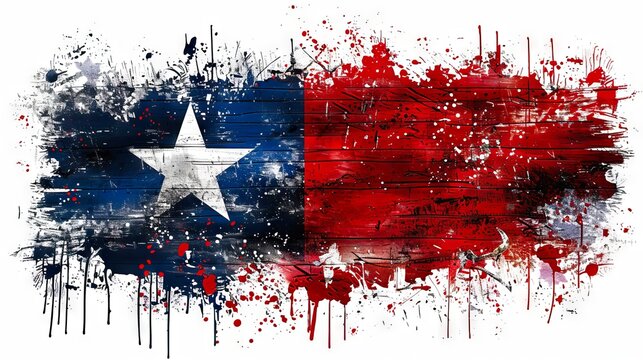 A texas flag with paint splatters.