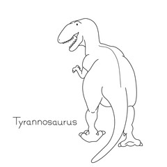 リアルでかわいい恐竜　ティラノサウルス後ろ向きの線画　