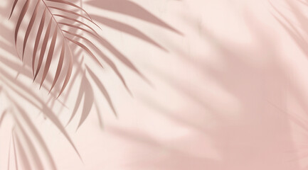 Obraz premium Palm leaves shadows on the beige wall. Summer vacation and luxury spa concept. Design for poster, wallpaper, banner, cards, flyers with copy space.