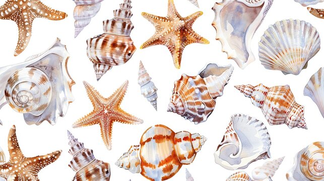 Seashell Watercolor Illustration isolated on white