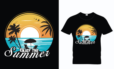 Beach summer t shirt design. Summer sublimation t shirt Vector illustration.