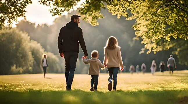 Rodzina z dzieckiem na spacerze w parku