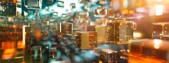 A cityscape with many buildings made of glass and gold generated by AI