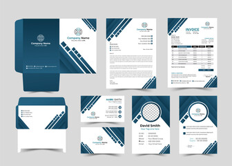Minimal Branding stationary template design. Business card, Letterhead, Invoice, Envelope, Business  File Folder in vector Illustration.