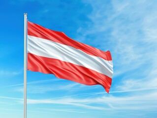 High detailed flag of Austria on a blue sky background.