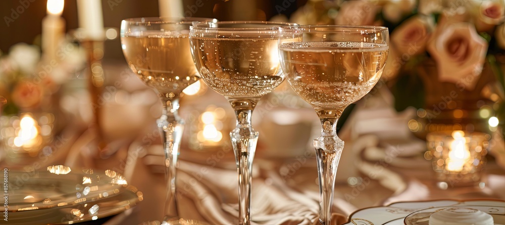 Wall mural Champagne glasses on the dining table