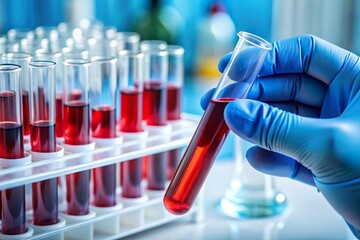 scientist hold blood sample vial in lab for testing