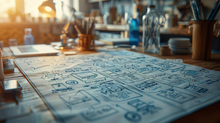 Cozy caf&eacute; interior with wooden furniture