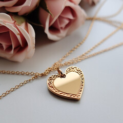 Two gold necklaces with a heart medallion