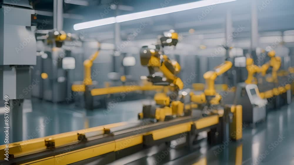 Poster automated assembly line in modern factory generative ai