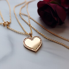 Two gold necklaces with a heart medallion