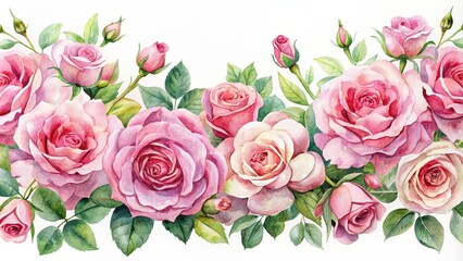 Watercolor s of beautiful pink roses arrangements on white background, Pink, Roses, Watercolor, Floral, Design, Composition, Cards, Invitations, Stickers, Print, Border, Corner, Elements