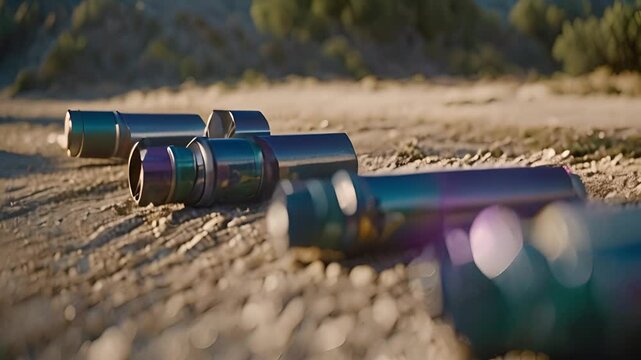 Metallic Water Bottles On Tree Bark Generative AI
