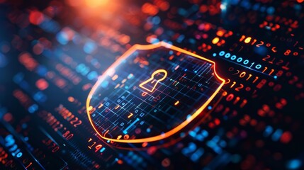 Cyber ​​security system concept, Keyhole icon on digital data background.