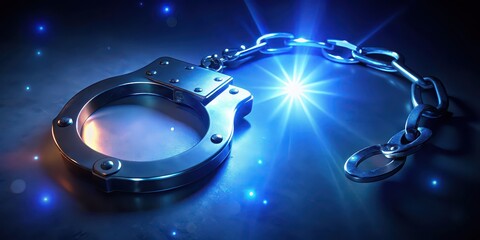 Close-up shot of handcuffs isolated on a white background, law, crime, enforcement, security, metal, accessory, regulation, handcuffed, police, arrest, justice, power, restriction