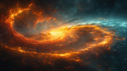 Vivid astral vortex with bright orange and blue swirling clouds, perfect for sci-fi and space projects