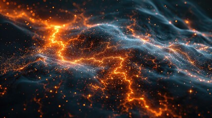 Obraz premium Abstract technological background with glowing orange and blue dots, ideal for tech and network themes