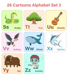 Cute English simple Alphabet set cartoon vector illustration