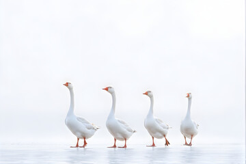 Fototapeta premium white geese isolated on white background