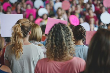Audience holding signs at a political rally