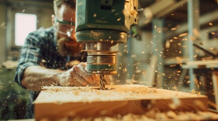 Close-up of a working drilling machine