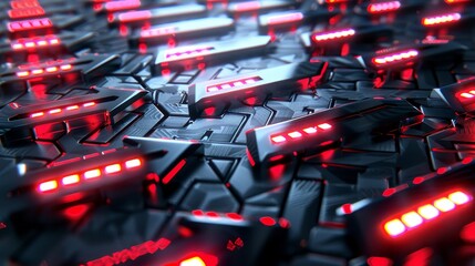 Obraz premium Abstract 3D neon arrows in red and silver on a textured background.