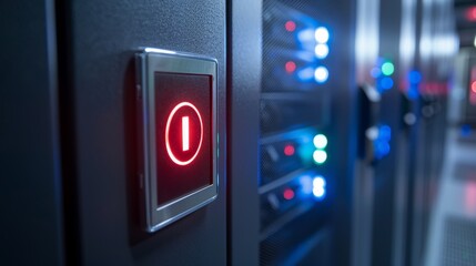 Server room emergency power off button for prompt response and safety.