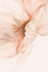 Abstract peach flower and gold foil fluid art. Modern liquid marble design for creative backgrounds and wallpapers. Image for use in interior design with copy space.