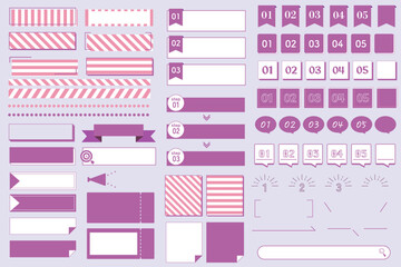 シンプルでおしゃれなピンクのタイトルフレームと数字のあしらいセット　