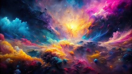 Bold and textured abstract art with vibrant colors including pink, yellow, orange, blue, and dark tones , abstract, art, textured, colors, vibrant, pink, yellow, orange, blue, dark tones