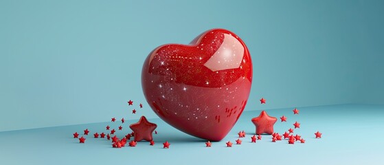 Cute 3D heart surrounded by stars and ample copyspace