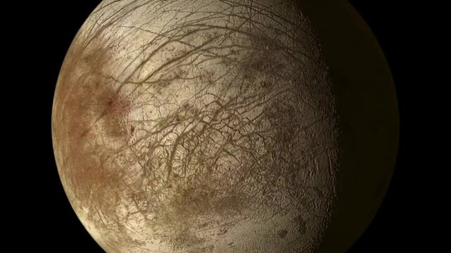 Europa, Jupiter's moon, turning around his planet.