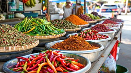 Vibrant Thai Spice Market in Morning Light .
