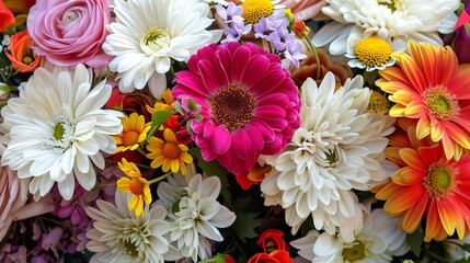 Colorful Flower Bouquet with Soft Petals, Natural Light Garden Scene