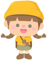 Cute happy autumn element in Children Style Cartoon illustration autumn girl