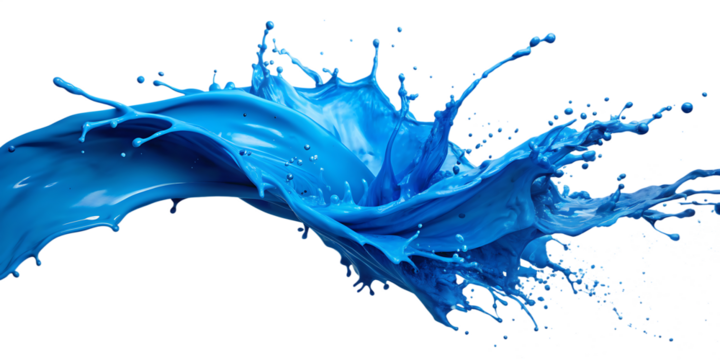 blue paint splashes,PNG  on a colored background. AI GENERATED