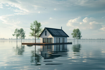Obraz premium Modern eco-friendly high-tech designer house made of natural materials, located in the nature