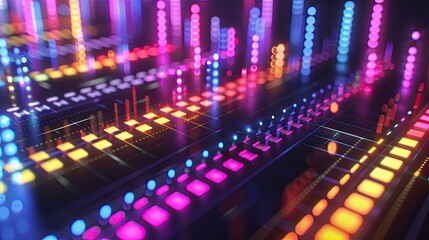 Obraz premium Abstract equalizer display with colorful, glowing bars, perfect for music and sound visualization.